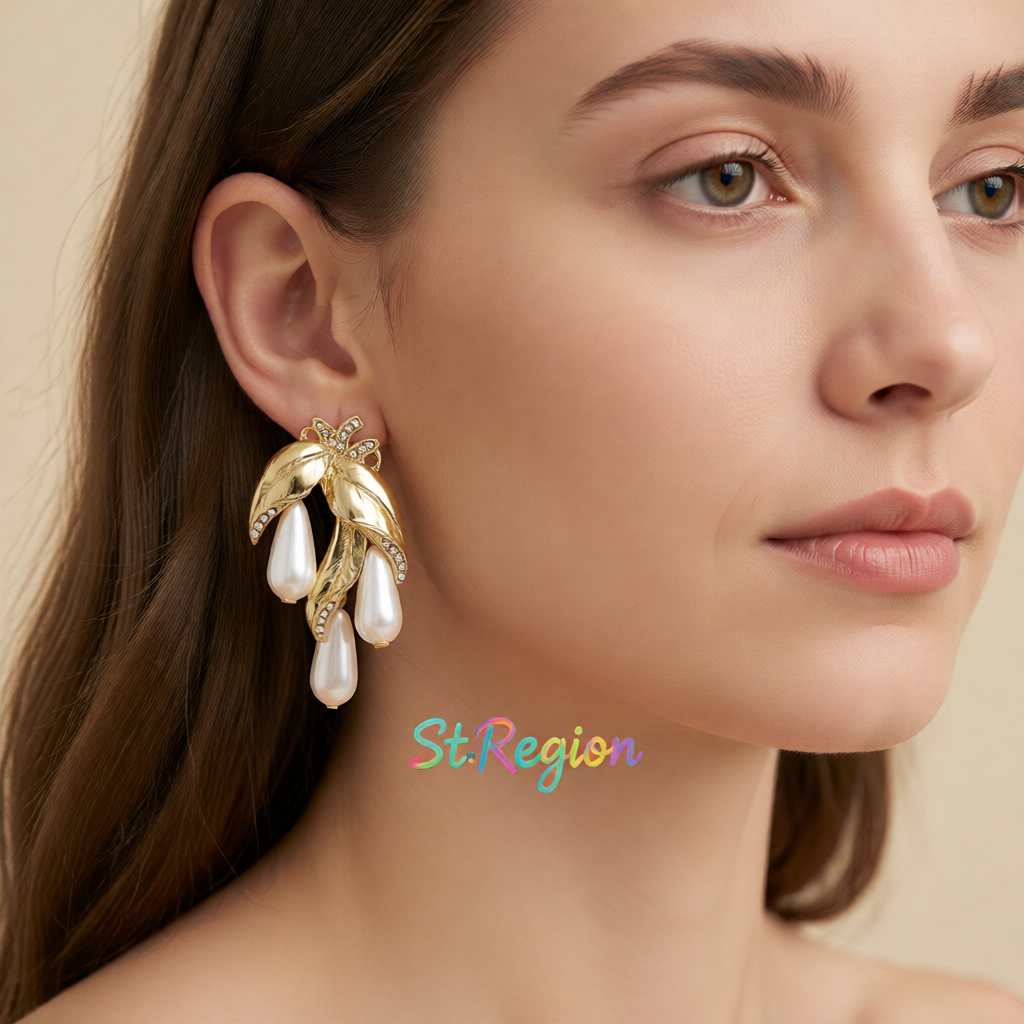 Pearl & Cubic Zirconia 18K Gold-Plated Botanical Drop Earrings