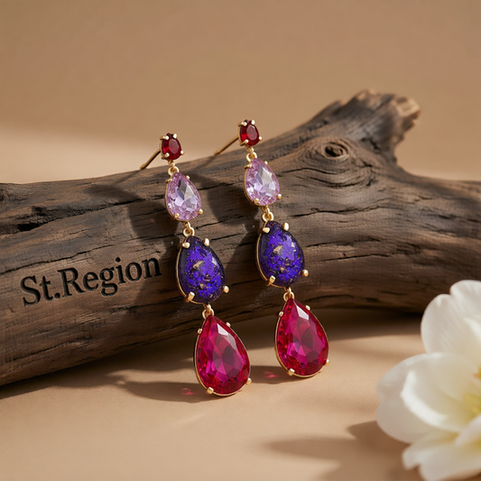 Purple Crystal & Resin 18K Gold-Plated Tiered Drop Earrings