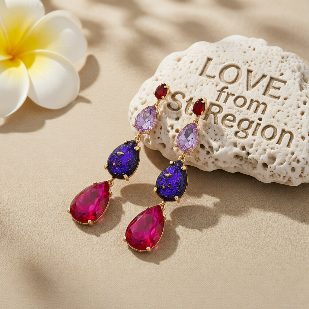 Purple Crystal & Resin 18K Gold-Plated Tiered Drop Earrings