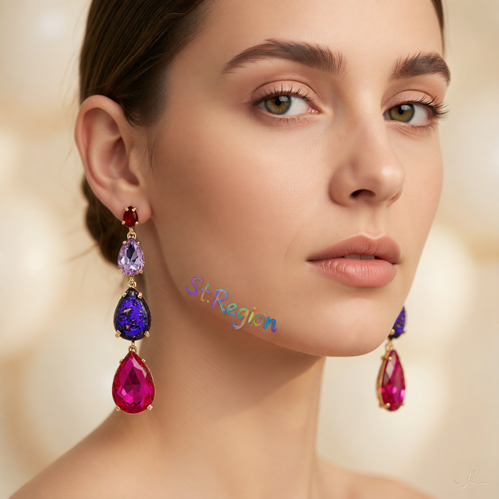 Purple Crystal & Resin 18K Gold-Plated Tiered Drop Earrings