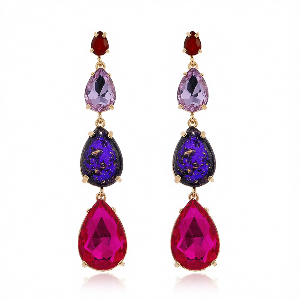 Purple Crystal & Resin 18K Gold-Plated Tiered Drop Earrings