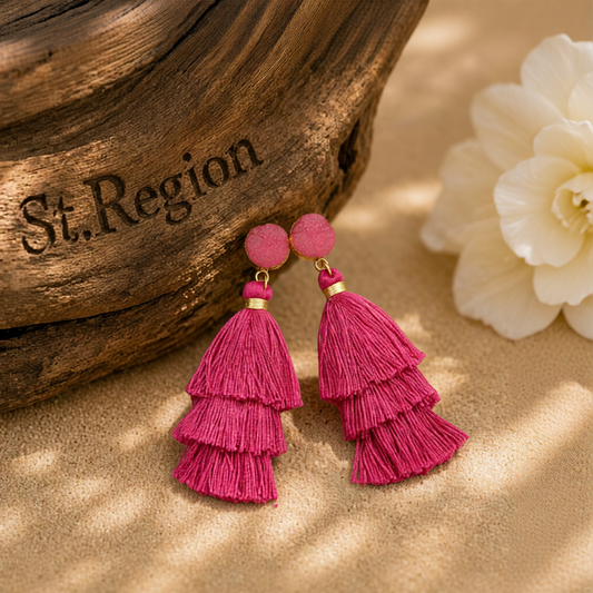 Rose Polyster & Resin 18K Gold-Plated Tassel Drop Earrings