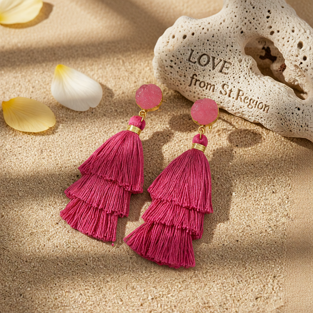 Rose Polyster & Resin 18K Gold-Plated Tassel Drop Earrings