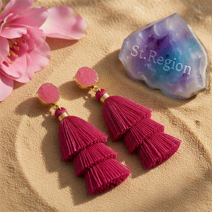 Rose Polyster & Resin 18K Gold-Plated Tassel Drop Earrings