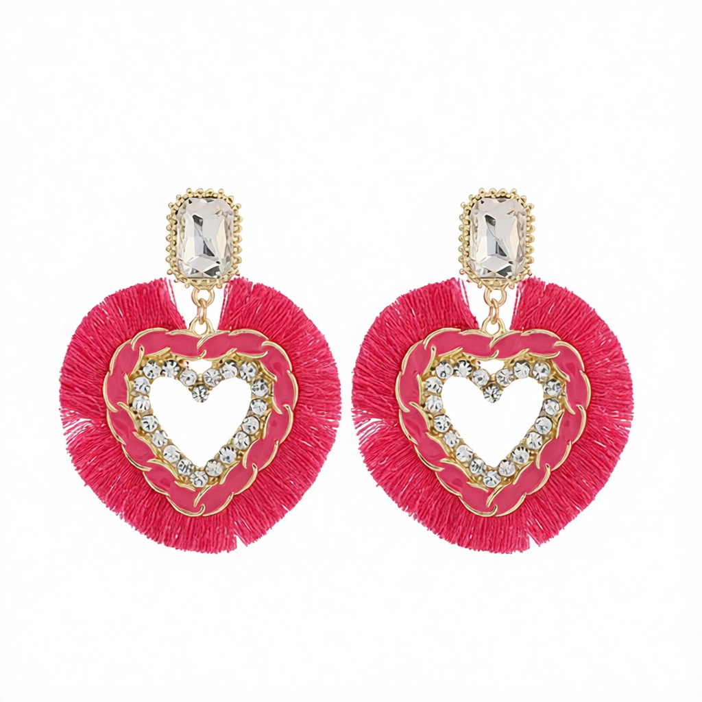 Rose Polyster & Enamel Crystal Cubic Zirconia 18K Gold-Plated Heart Dangle Earring