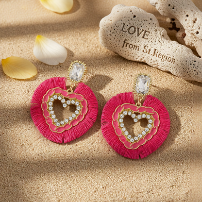 Rose Polyster & Enamel Crystal Cubic Zirconia 18K Gold-Plated Heart Dangle Earring