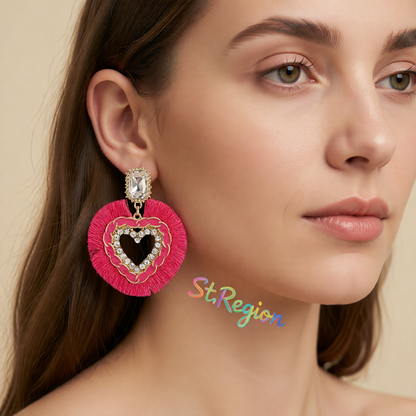 Rose Polyster & Enamel Crystal Cubic Zirconia 18K Gold-Plated Heart Dangle Earring