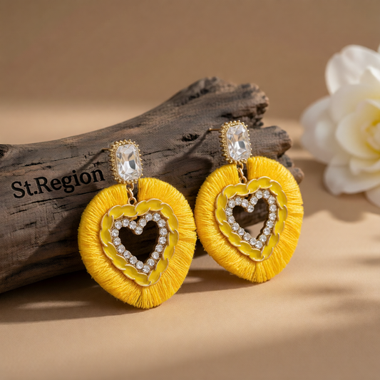 Yellow Polyster & Enamel Crystal Cubic Zirconia 18K Gold-Plated Heart Dangle Earring