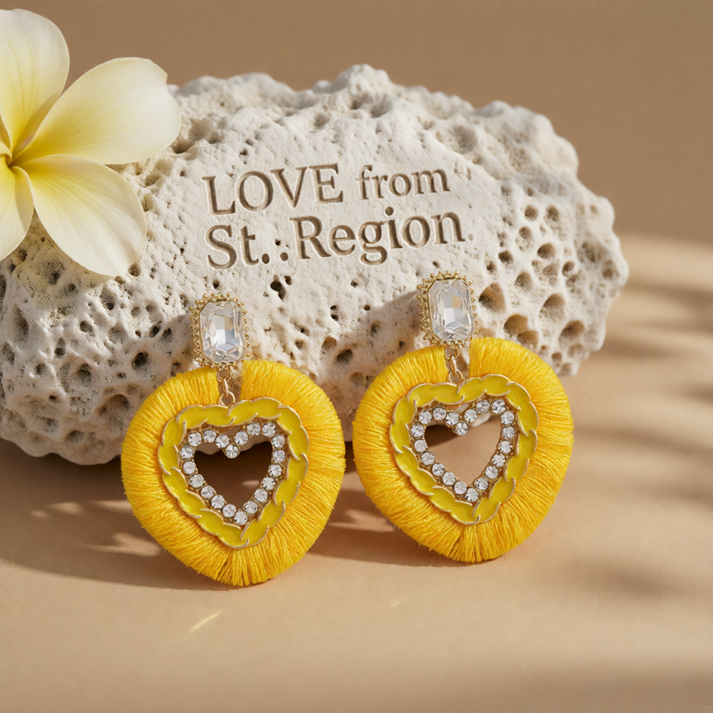 Yellow Polyster & Enamel Crystal Cubic Zirconia 18K Gold-Plated Heart Dangle Earring