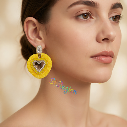 Yellow Polyster & Enamel Crystal Cubic Zirconia 18K Gold-Plated Heart Dangle Earring