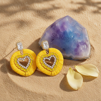 Yellow Polyster & Enamel Crystal Cubic Zirconia 18K Gold-Plated Heart Dangle Earring