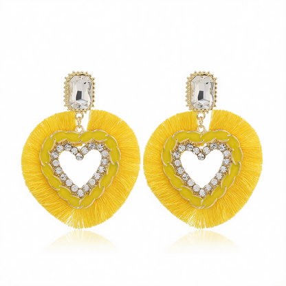 Yellow Polyster & Enamel Crystal Cubic Zirconia 18K Gold-Plated Heart Dangle Earring