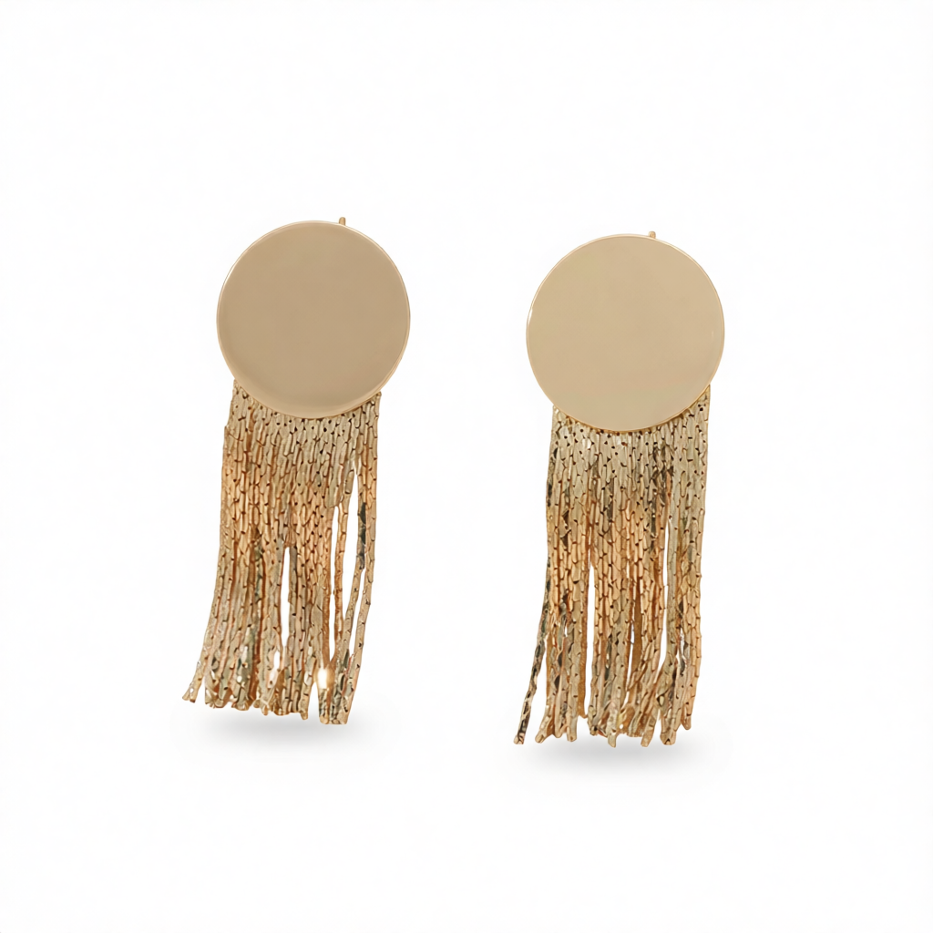 18K Gold-Plated Round Tassel Drop Earrings