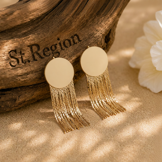 18K Gold-Plated Round Tassel Drop Earrings