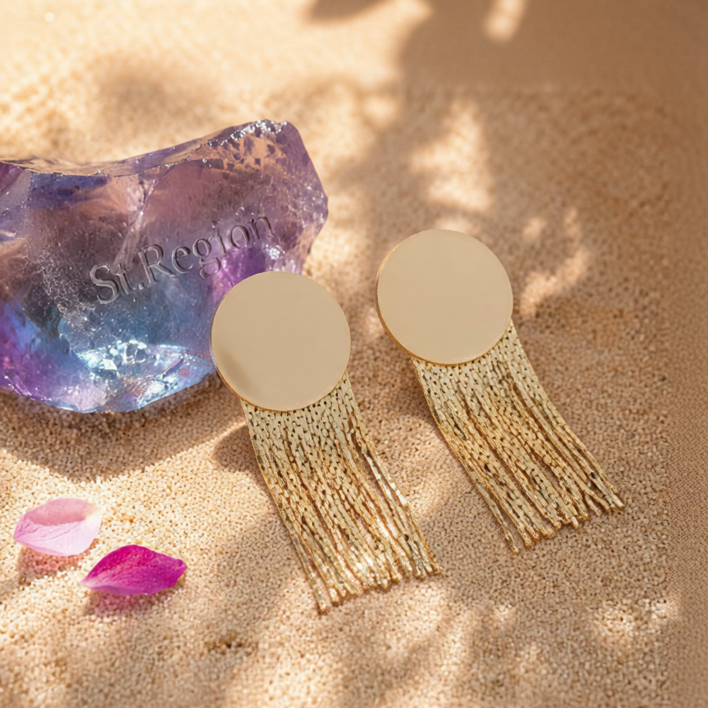 18K Gold-Plated Round Tassel Drop Earrings