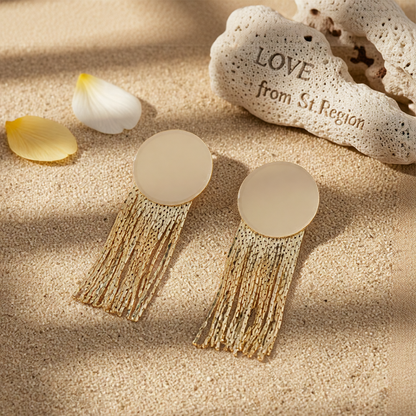 18K Gold-Plated Round Tassel Drop Earrings
