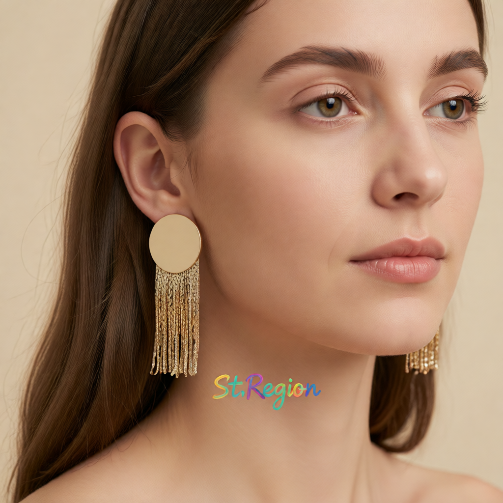 18K Gold-Plated Round Tassel Drop Earrings