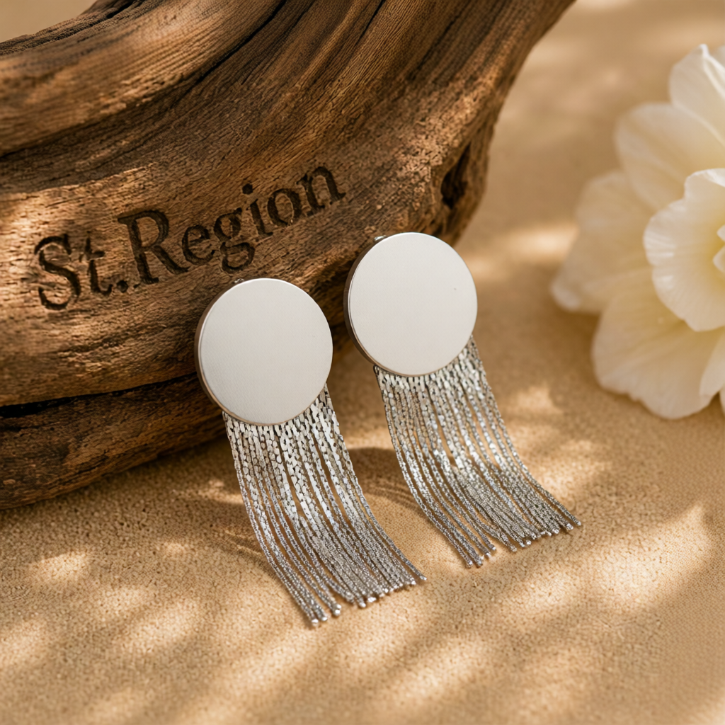 Silver-Plated Round Tassel Drop Earrings