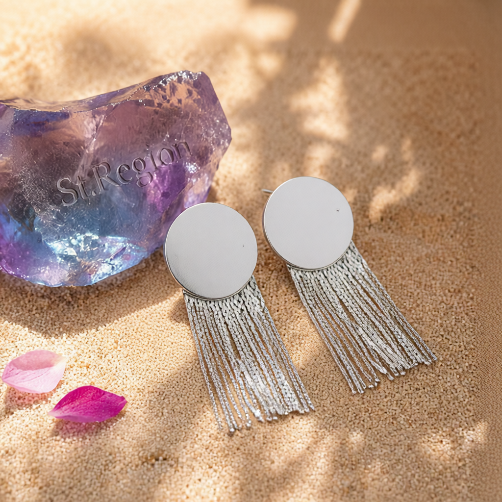 Silver-Plated Round Tassel Drop Earrings