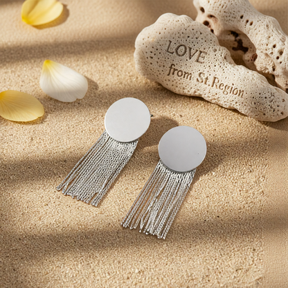 Silver-Plated Round Tassel Drop Earrings