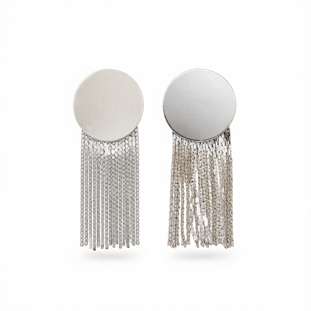 Silver-Plated Round Tassel Drop Earrings