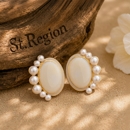 Pearl & Enamel 18K Gold-Plated Oval Stud Earrings