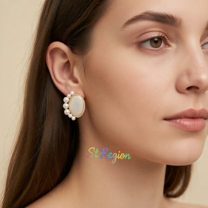 Pearl & Enamel 18K Gold-Plated Oval Stud Earrings