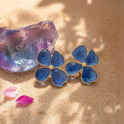 Blue Enamel & 18K Gold-Plated Swirl Flower Stud Earrings