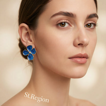 Blue Enamel & 18K Gold-Plated Swirl Flower Stud Earrings