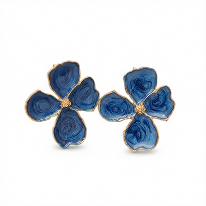 Blue Enamel & 18K Gold-Plated Swirl Flower Stud Earrings