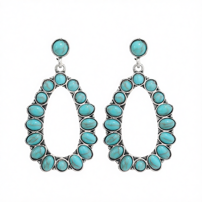 Turquoise & Silver-Plated Open Teardrop Earrings