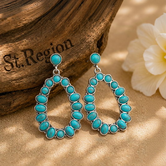 Turquoise & Silver-Plated Open Teardrop Earrings