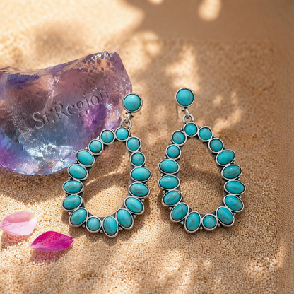 Turquoise & Silver-Plated Open Teardrop Earrings