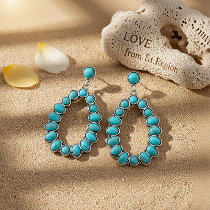 Turquoise & Silver-Plated Open Teardrop Earrings