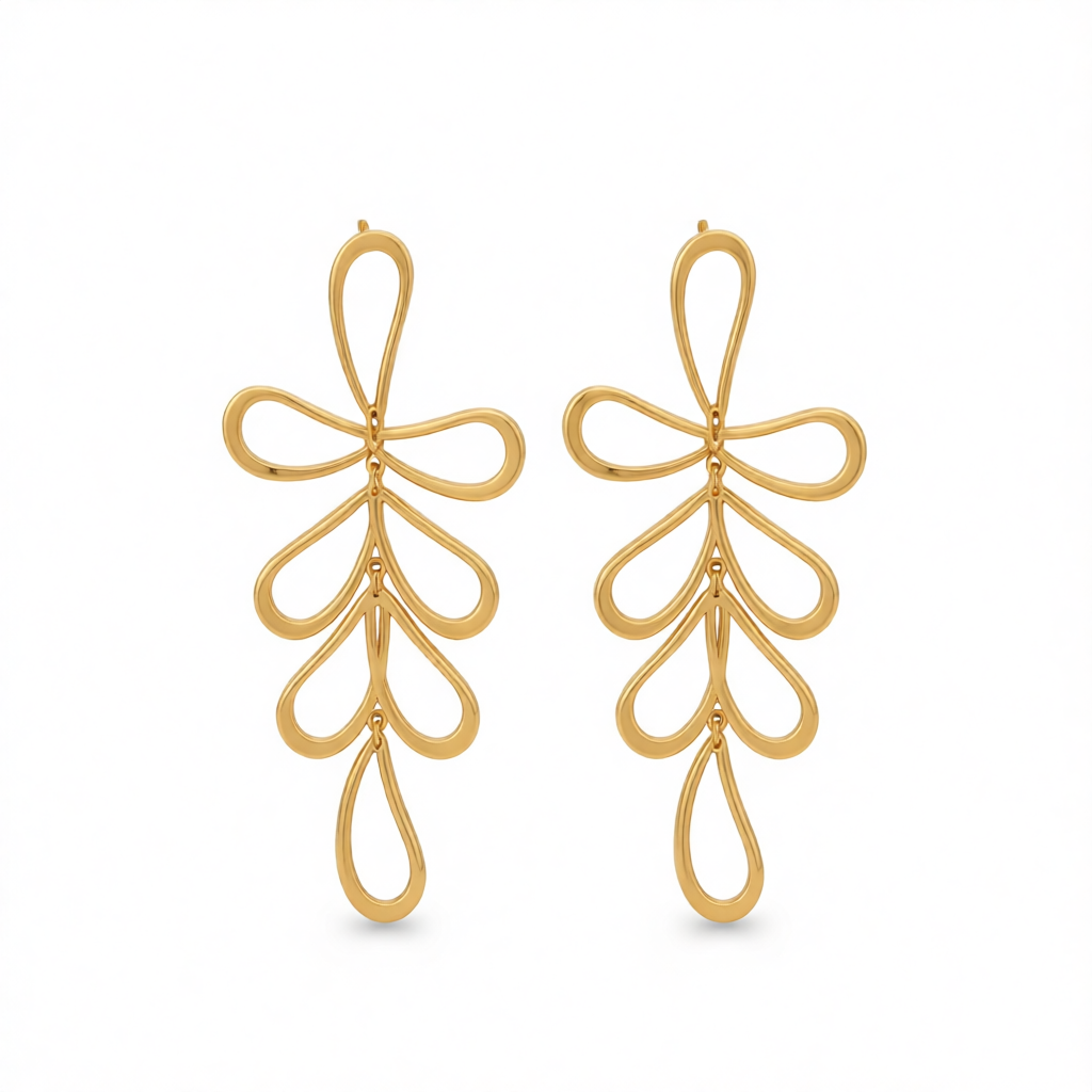 18K Gold-Plated Open Leaves Drop Earrings
