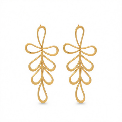 18K Gold-Plated Open Leaves Drop Earrings