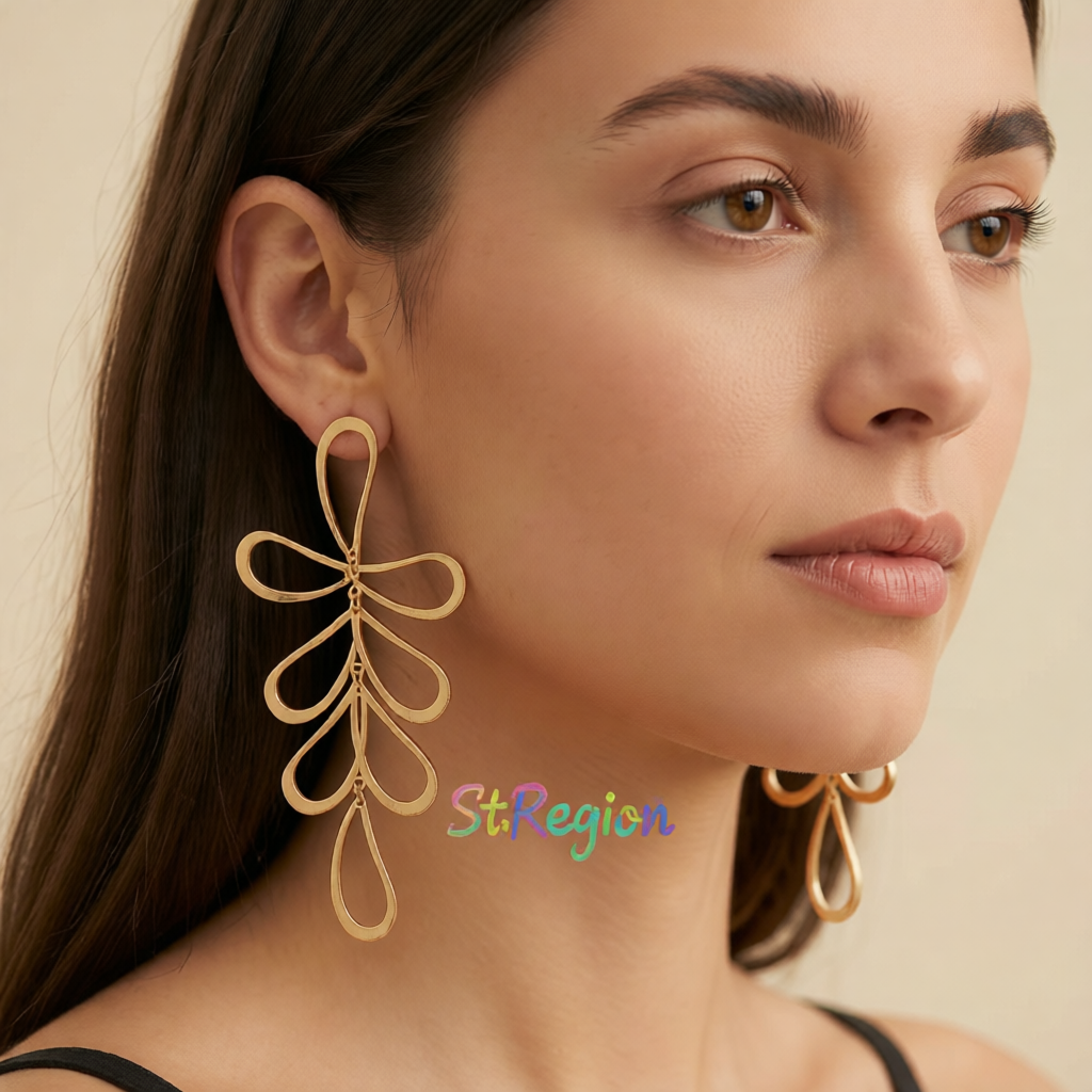 18K Gold-Plated Open Leaves Drop Earrings