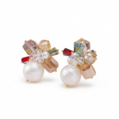 Crystal & Pearl 18K Gold-Plated Cluster Stud Earrings