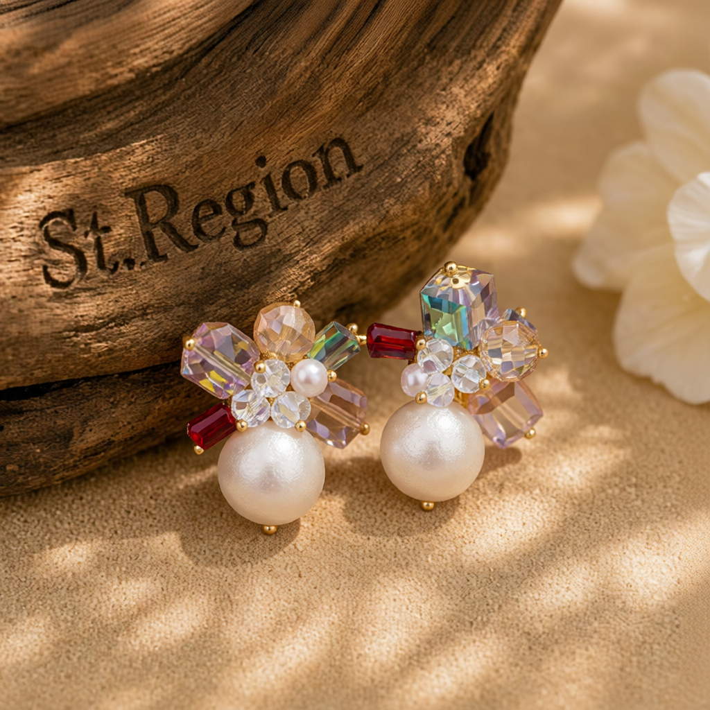 Crystal & Pearl 18K Gold-Plated Cluster Stud Earrings