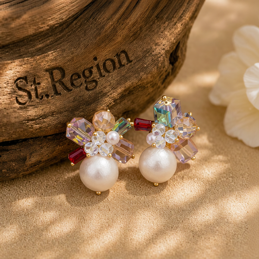 Crystal & Pearl 18K Gold-Plated Cluster Stud Earrings
