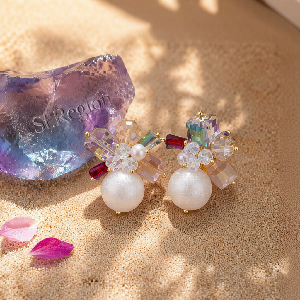 Crystal & Pearl 18K Gold-Plated Cluster Stud Earrings
