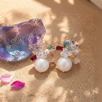 Crystal & Pearl 18K Gold-Plated Cluster Stud Earrings