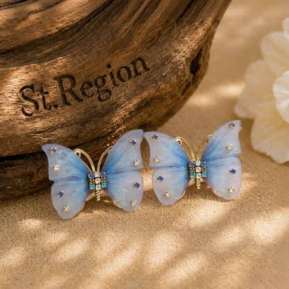 Blue Polyster & Cubic Zirconia 18K Gold-Plated Butterfly Stud Earrings
