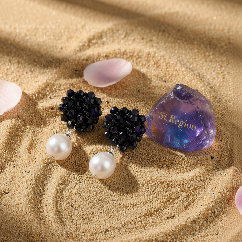 Black Acrylic & Pearl Silver-Plated Bead Cluster Drop Earrings