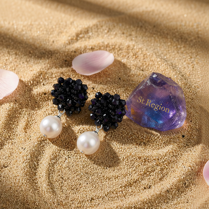 Black Acrylic & Pearl Silver-Plated Bead Cluster Drop Earrings