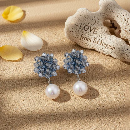 Gray Acrylic & Pearl Silver-Plated Bead Cluster Drop Earrings
