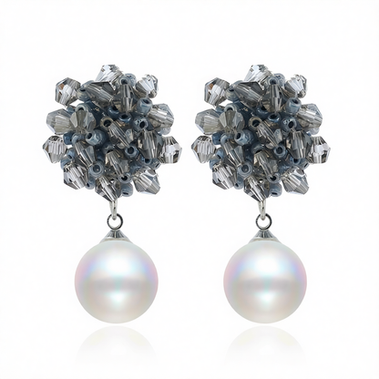 Gray Acrylic & Pearl Silver-Plated Bead Cluster Drop Earrings