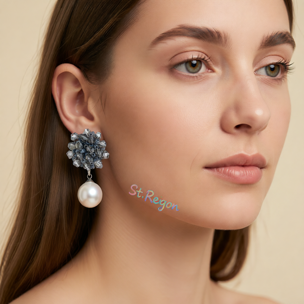 Gray Acrylic & Pearl Silver-Plated Bead Cluster Drop Earrings
