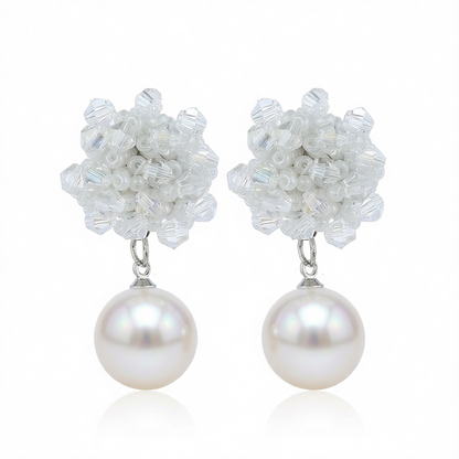 White Acrylic & Pearl Silver-Plated Bead Cluster Drop Earrings