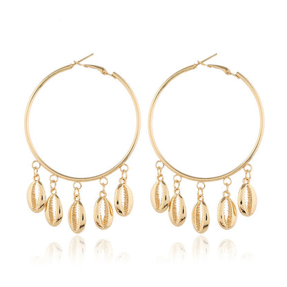 18K Gold-Plated Shell Tassel Hoop Earrings, gold drop earrings for women, elegant gift for her, lifestyle look